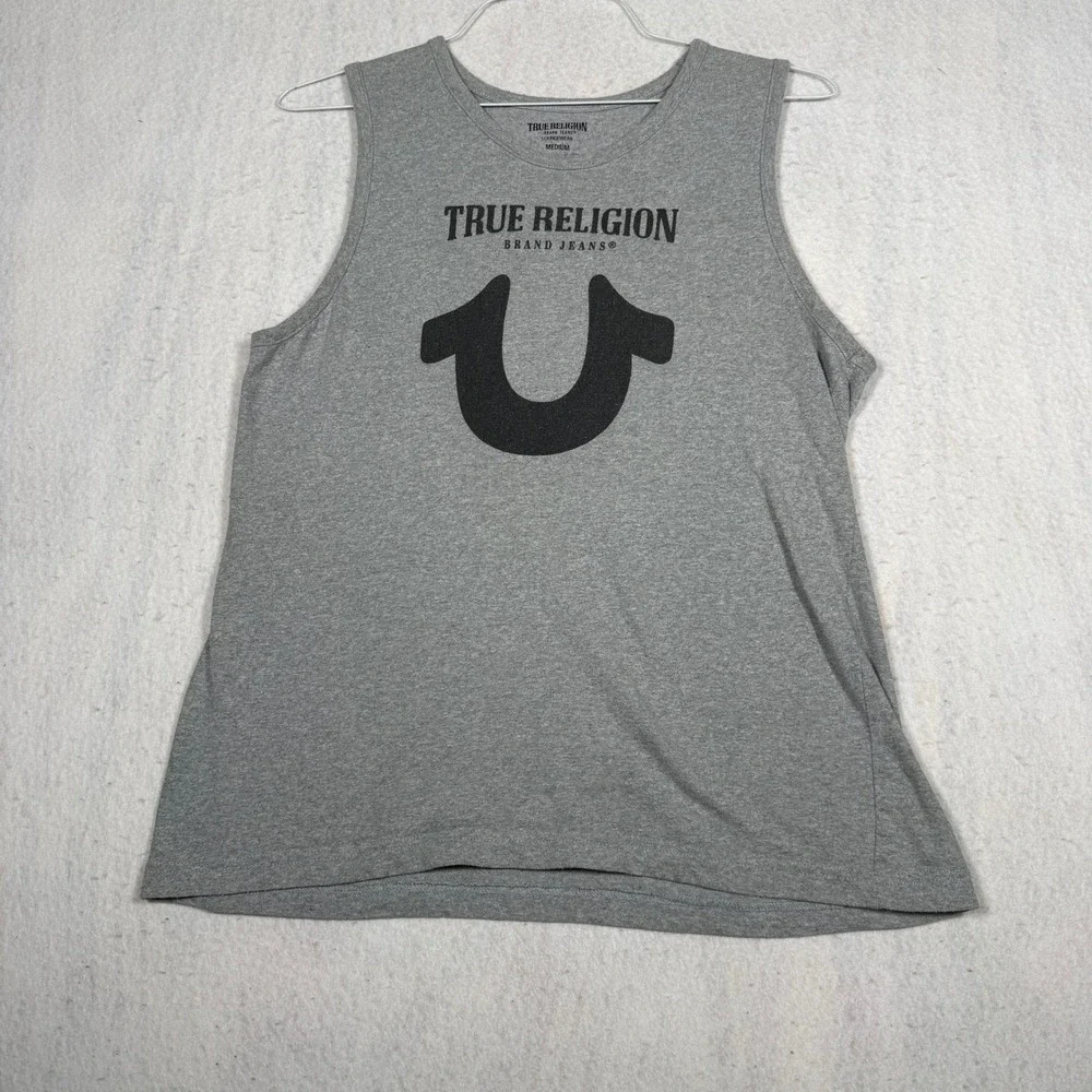True Religion Mens Loungewear Tank Top Gray Horseshoe Logo Muscle Tee Medium